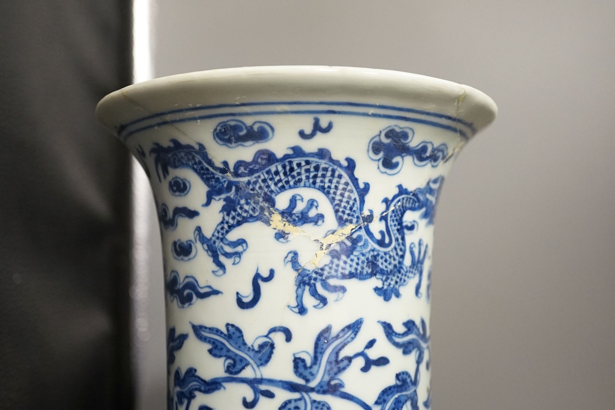 A group of 19th century Chinese blue and white vases, tallest 38.5cm, pots and a candlestick (5)